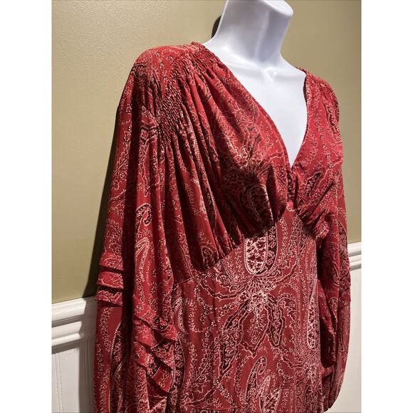 NWOT Free People Mirage Maxi Dress Size 8 MSRP: $198 Brick Red Paisley Boho - Picture 4 of 16